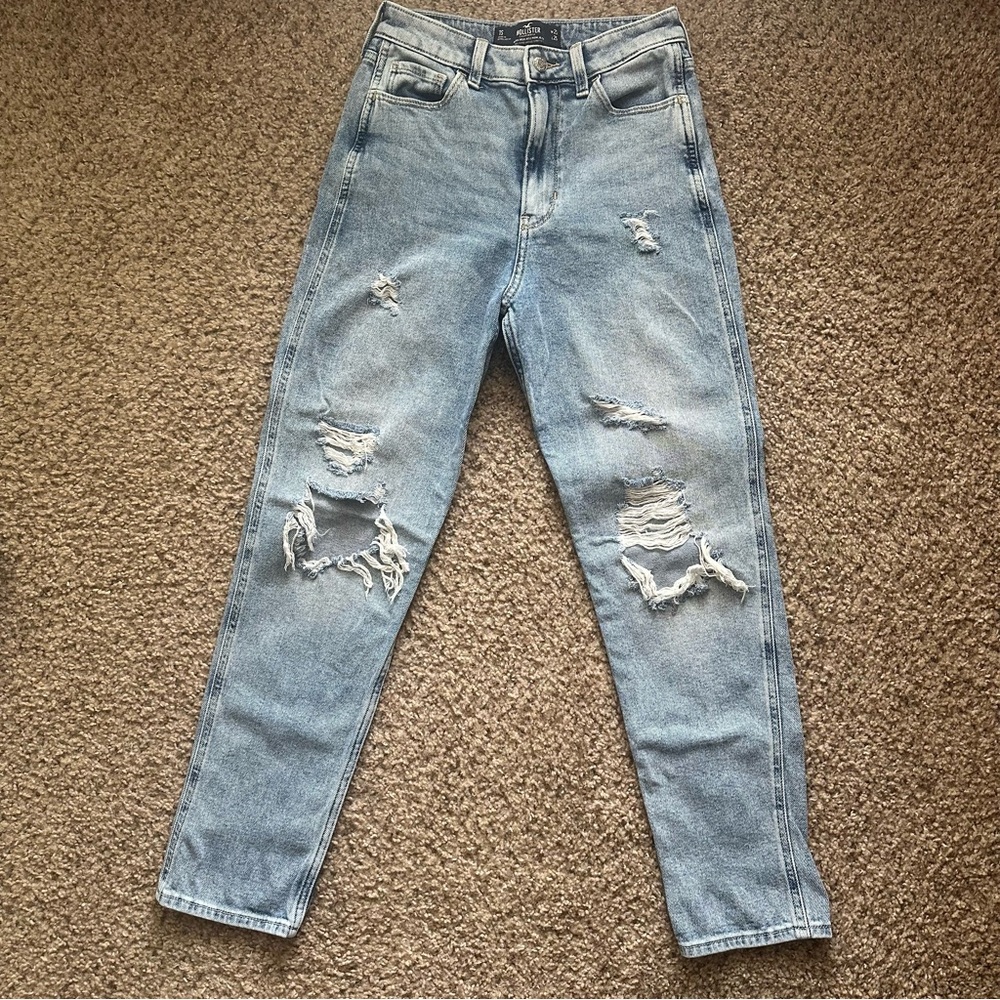 Hollister Light Blue Distressed Mom Jeans Bundle 2 pair!  size 0 / 1 short EUC - Picture 4 of 8